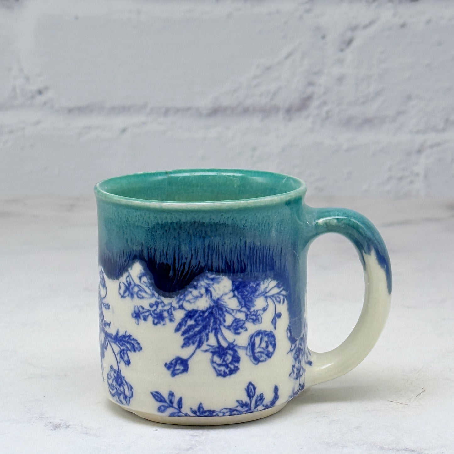 Teal with Blue Flowers Espresso Mug