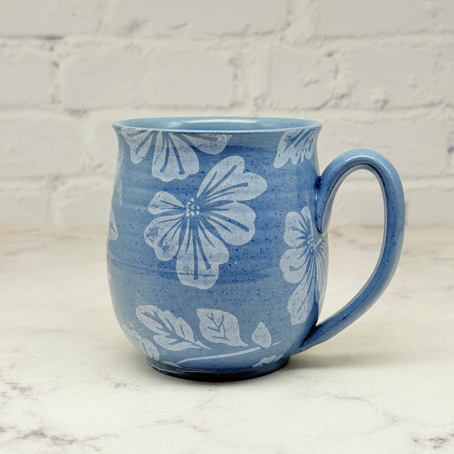 Blue with White Floral Design Mug 2