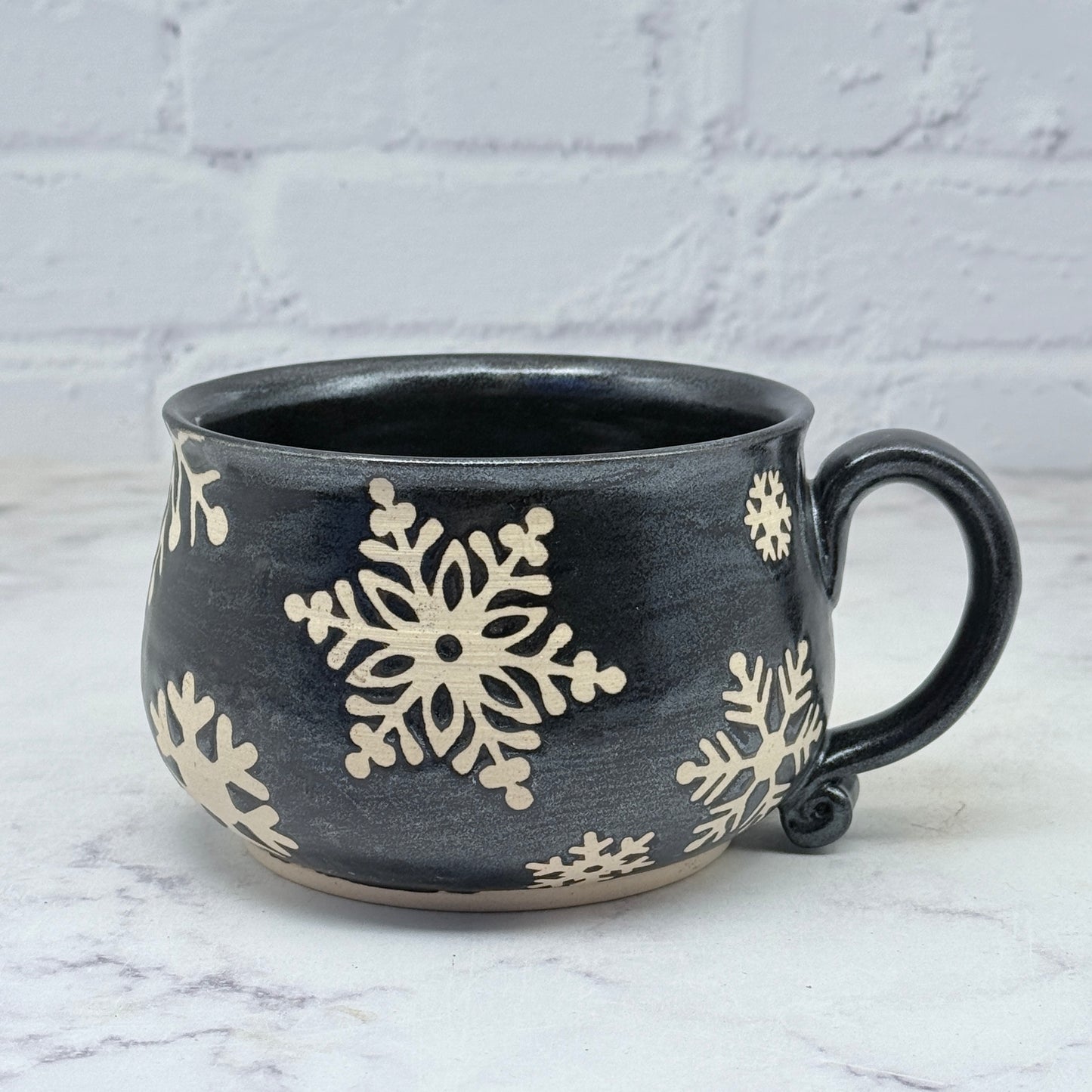 Black with Snowflakes Cafe Mug