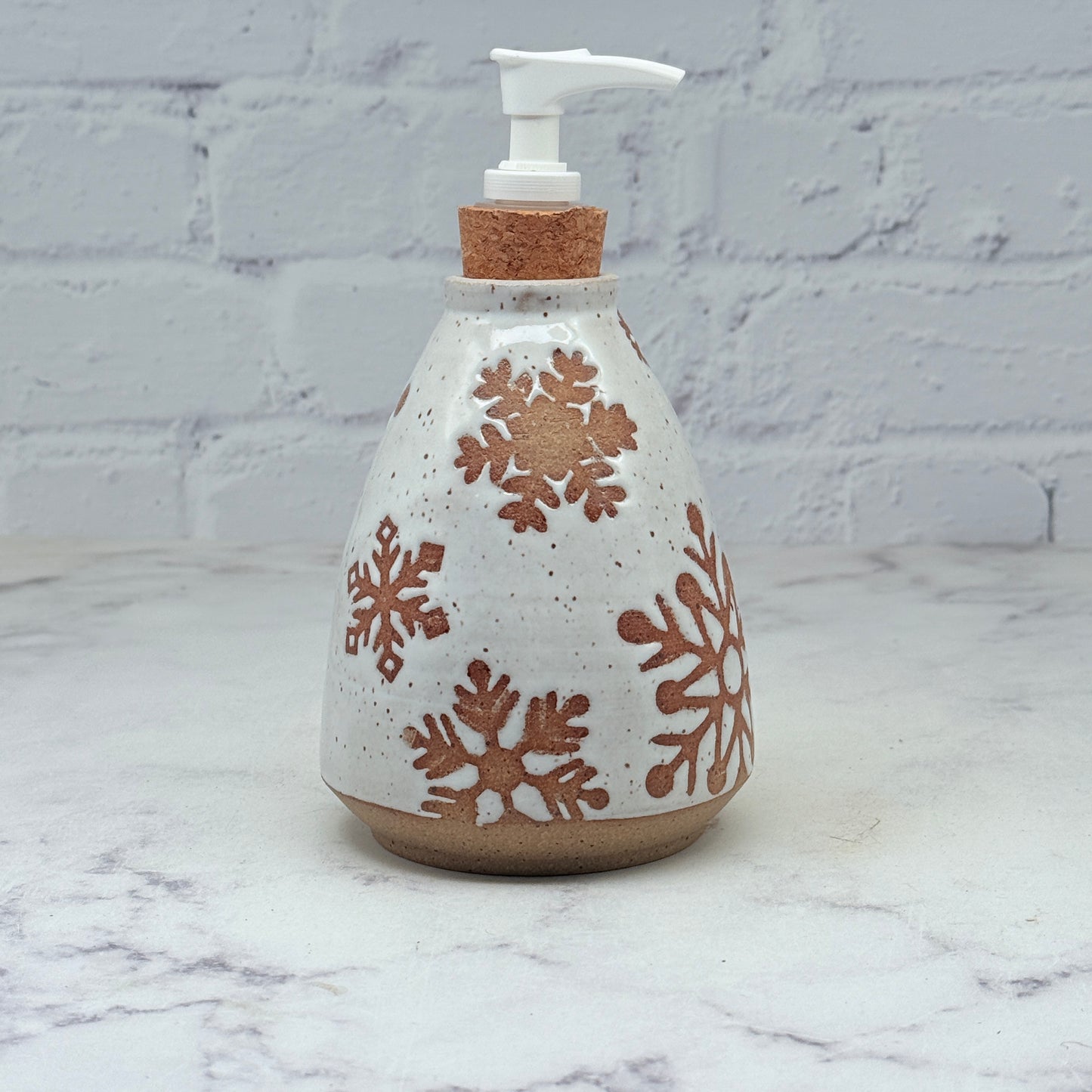Speckled White with Snowflakes Soap Dispenser 1
