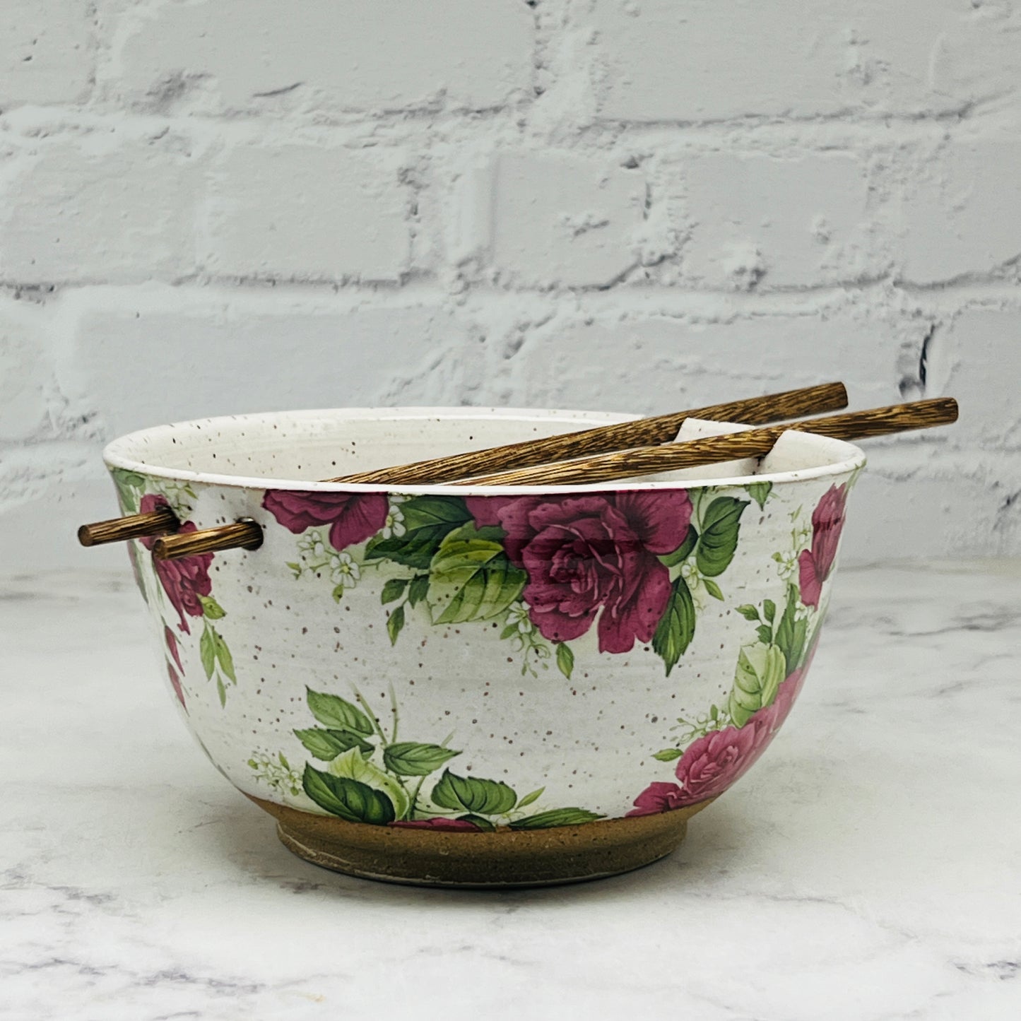 Pink Roses Chopstick Bowl