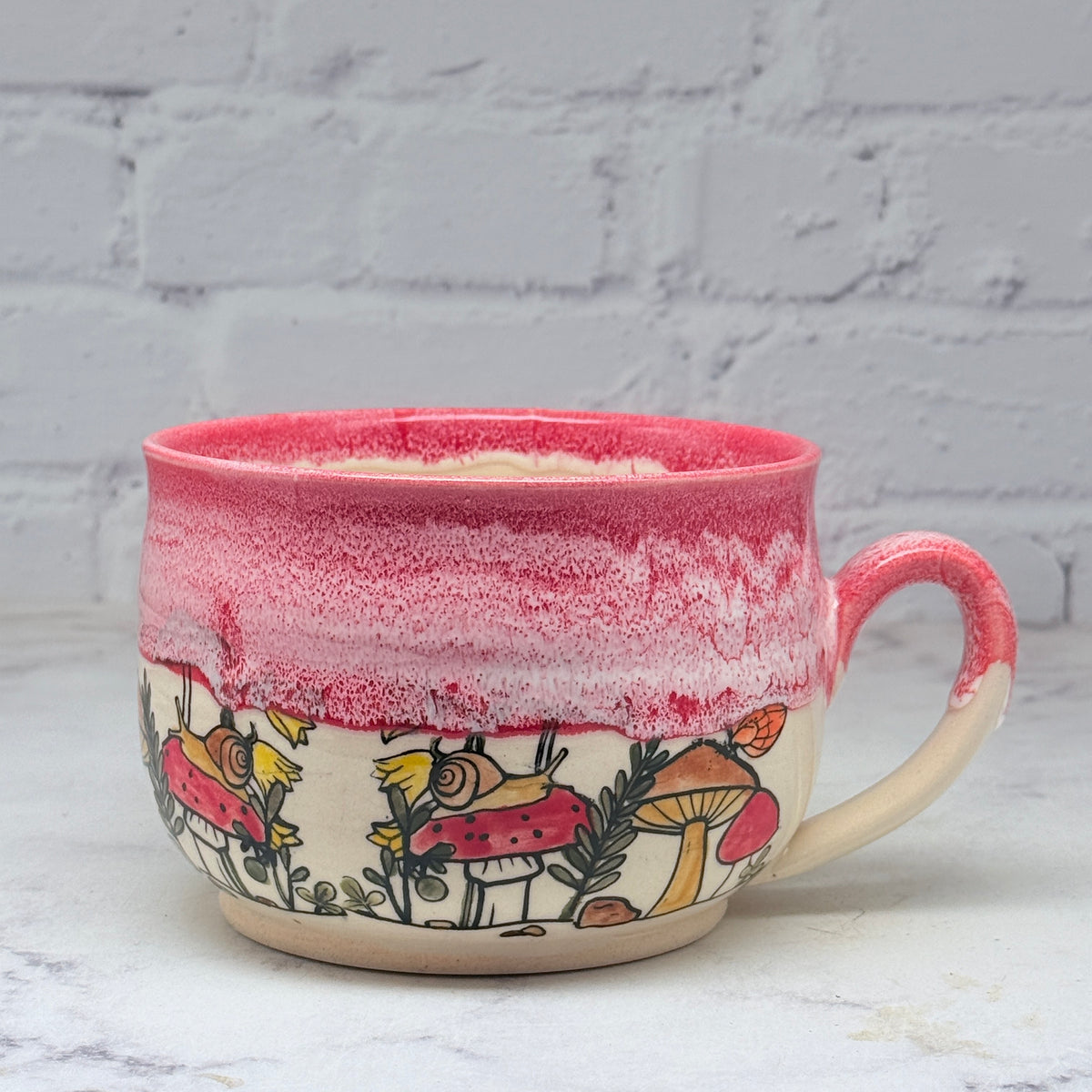 Red with Mushrooms Cafe Mug 3
