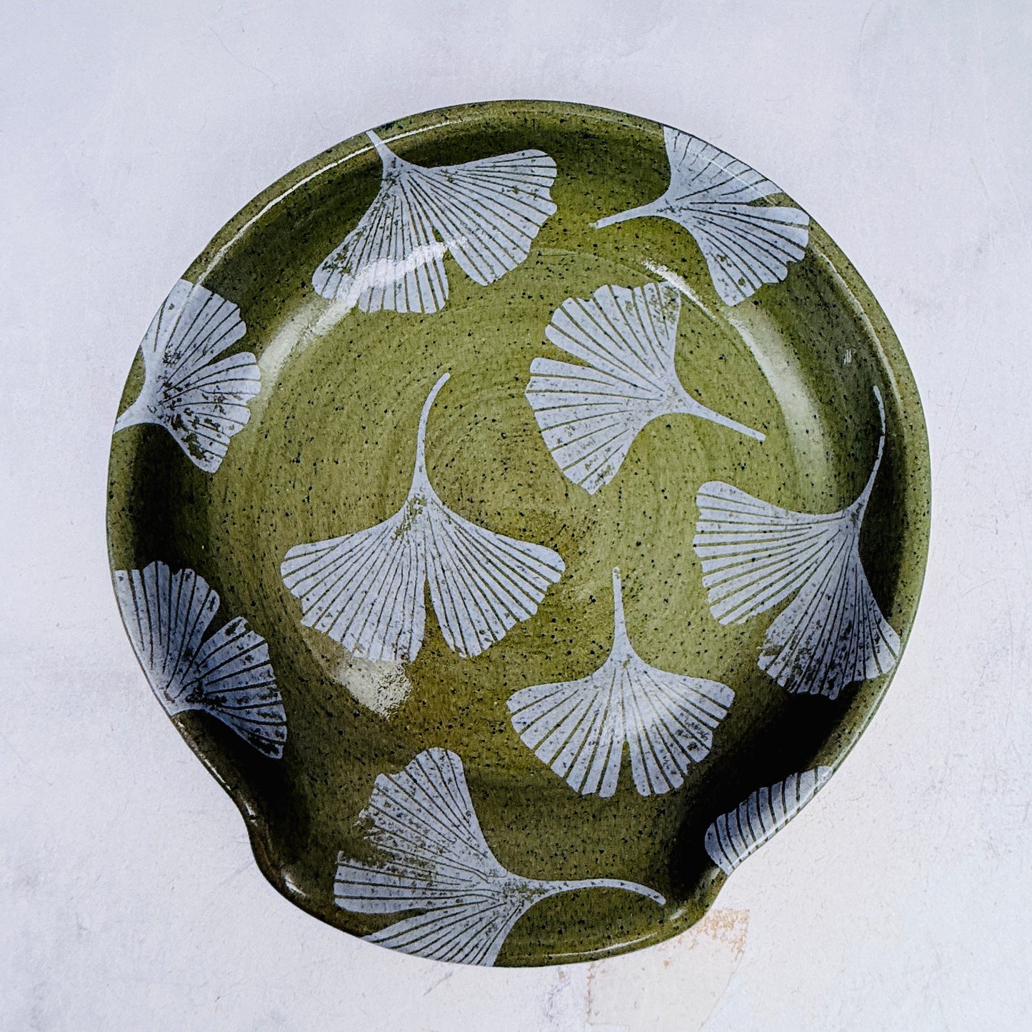 Green with White Gingko Spoon Rest 2