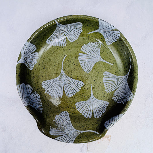 Green with White Gingko Spoon Rest 2