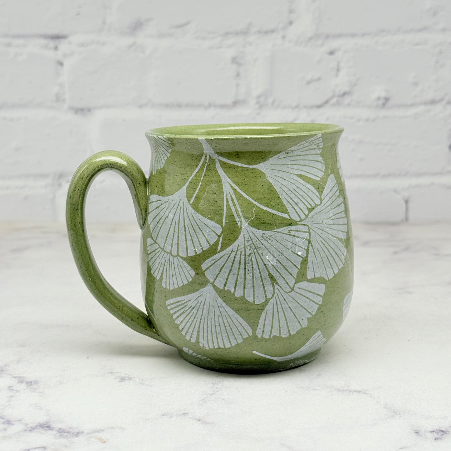 Green with White Gingko Design Mug 3