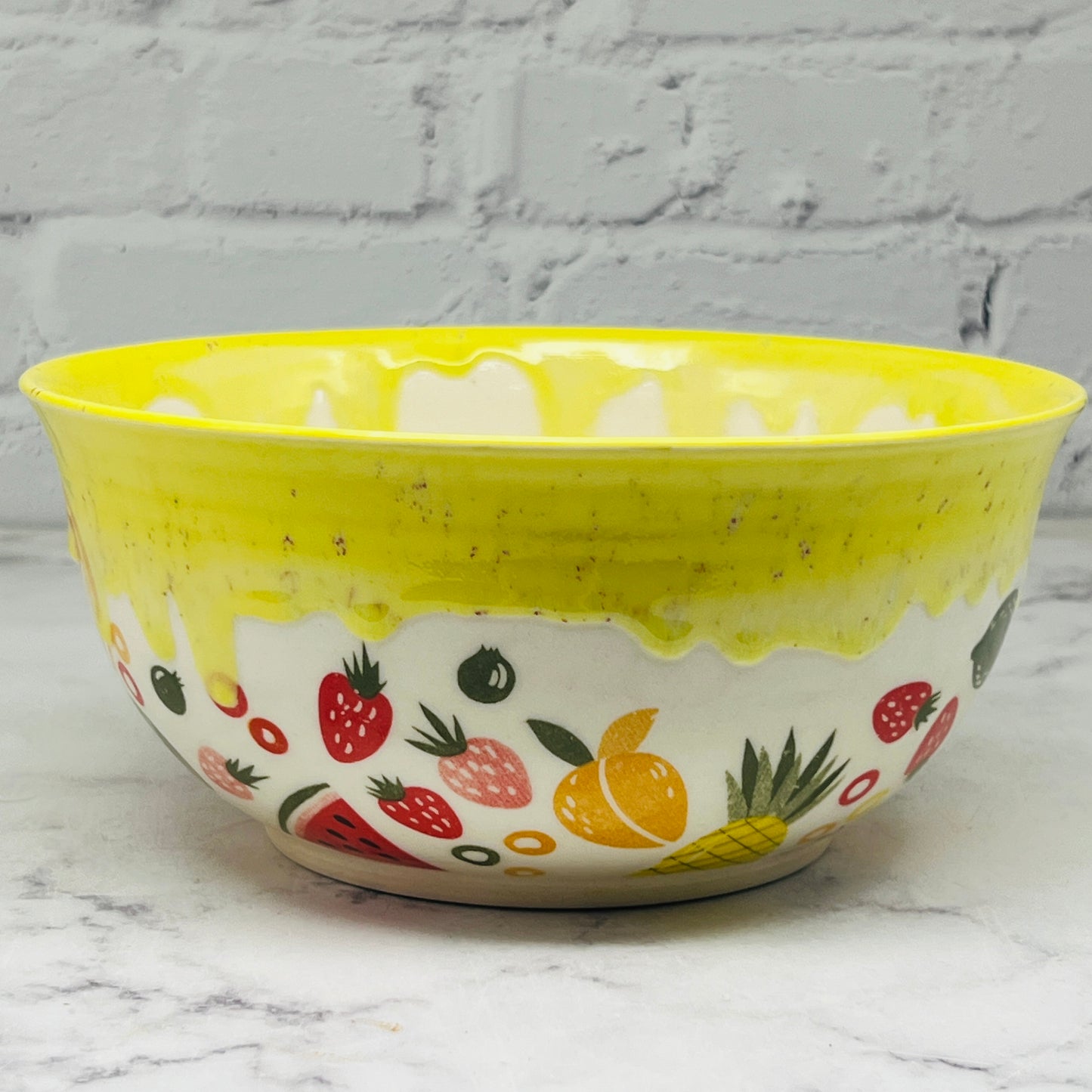 Yellow with Fruit Large Bowl