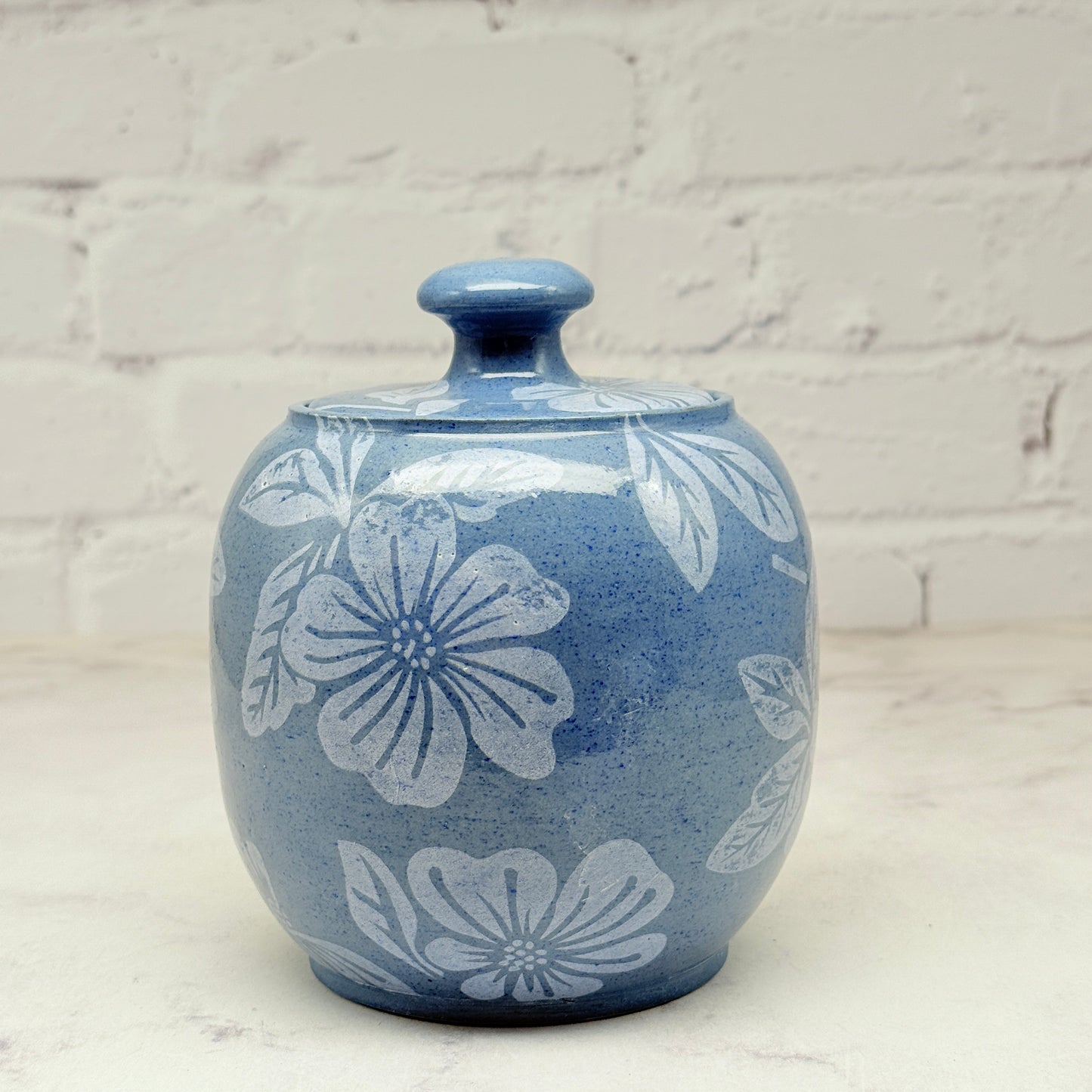 Blue with White Flowers Lidded Container