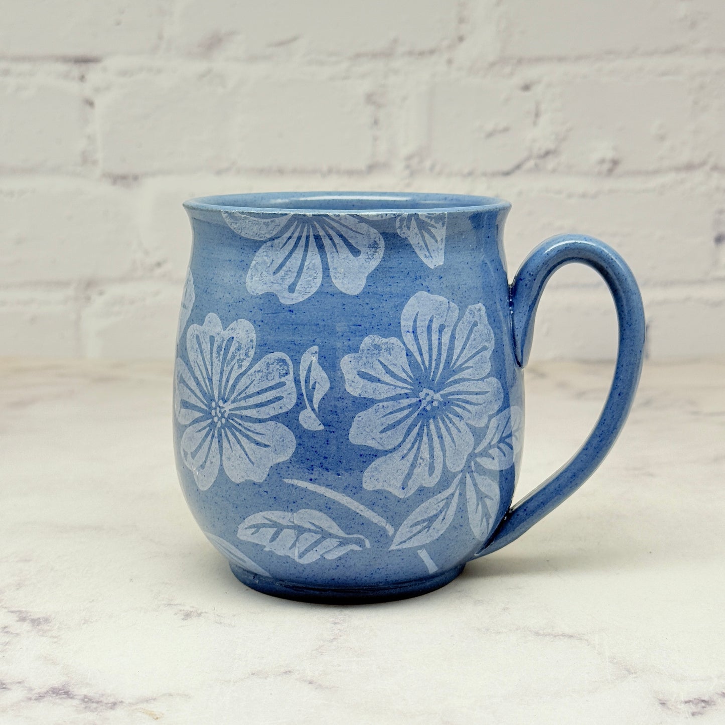 Blue with White Floral Design Mug 1