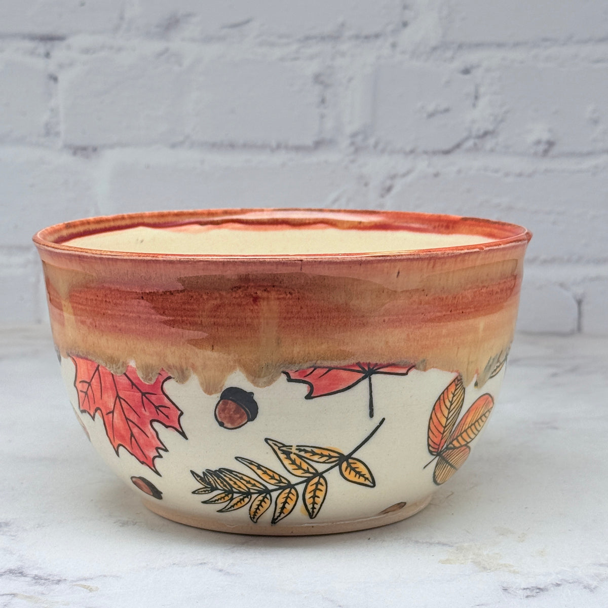 Orange with Leaves Medium Bowl 2