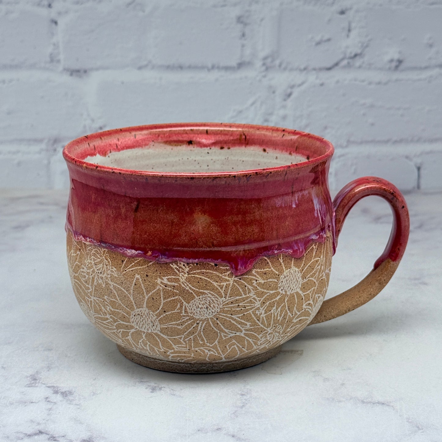 Red with Flowers Cafe Mug 1