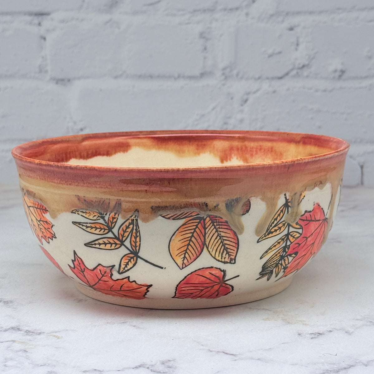 Orange with Leaves Large Bowl