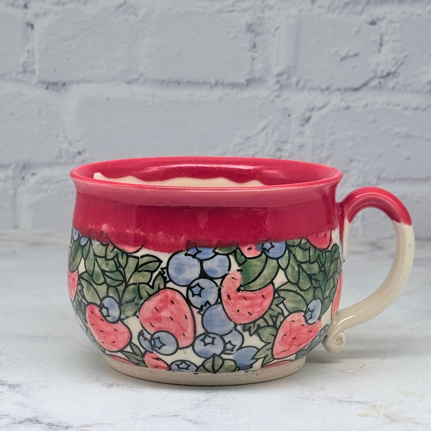 Red with Fruit Cafe Mug 2