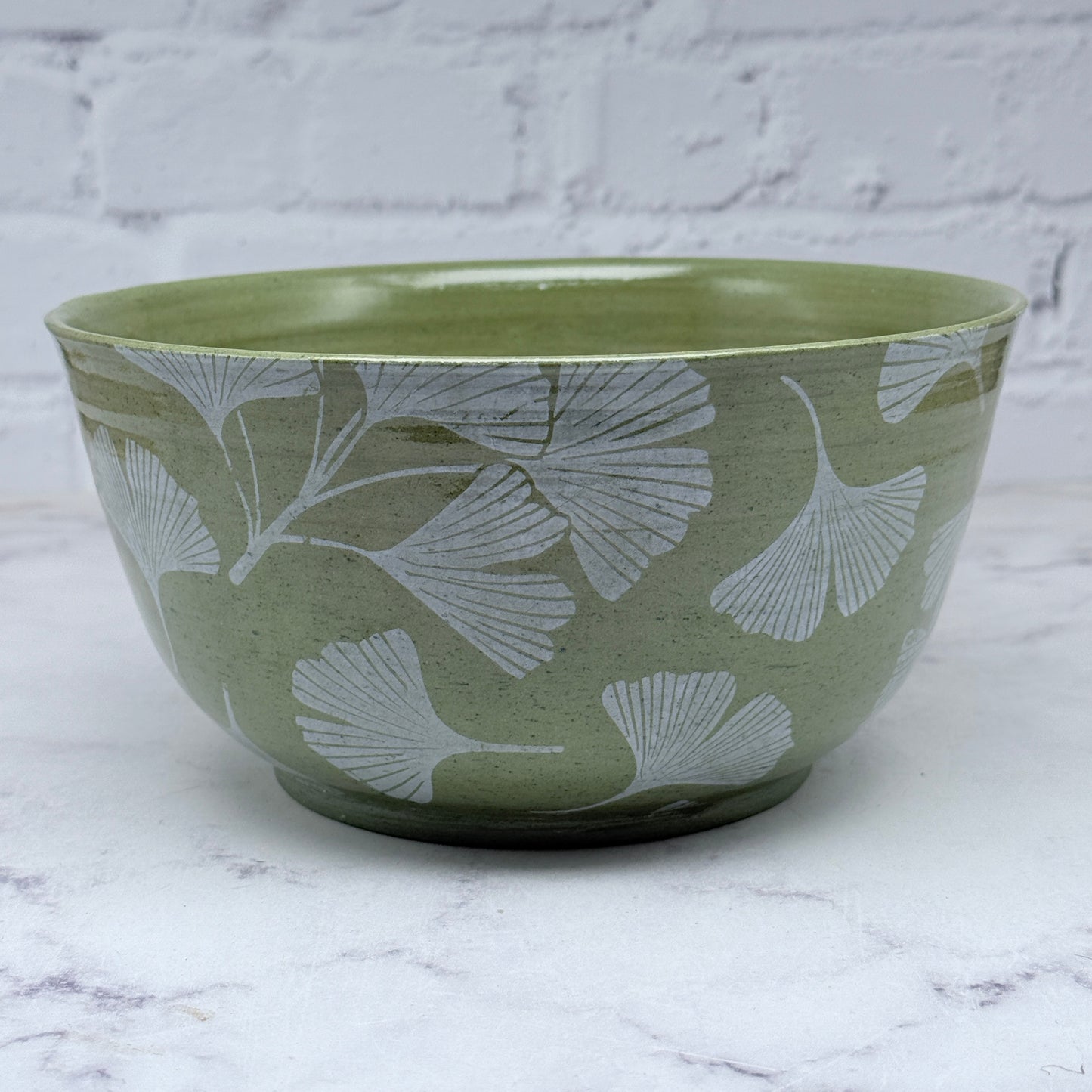 Green with White Ginkgo Large Bowl 2