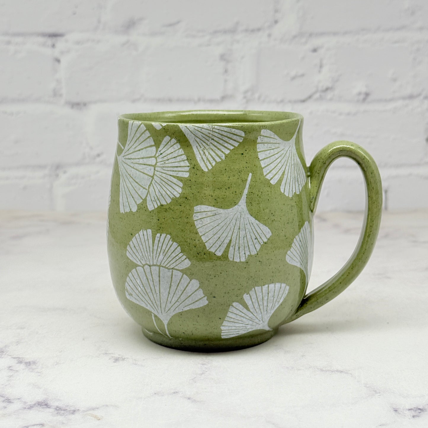 Green with White Gingko Design Mug 4