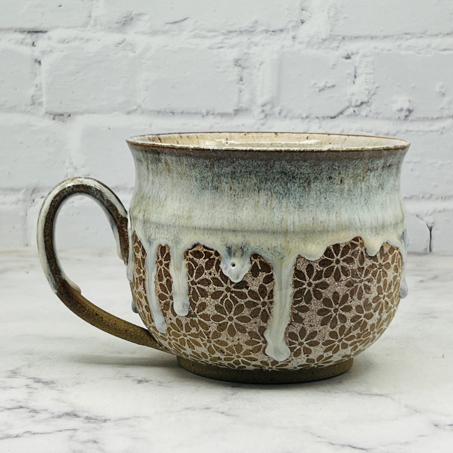Light Blue with White Daisies Cafe Mug 2