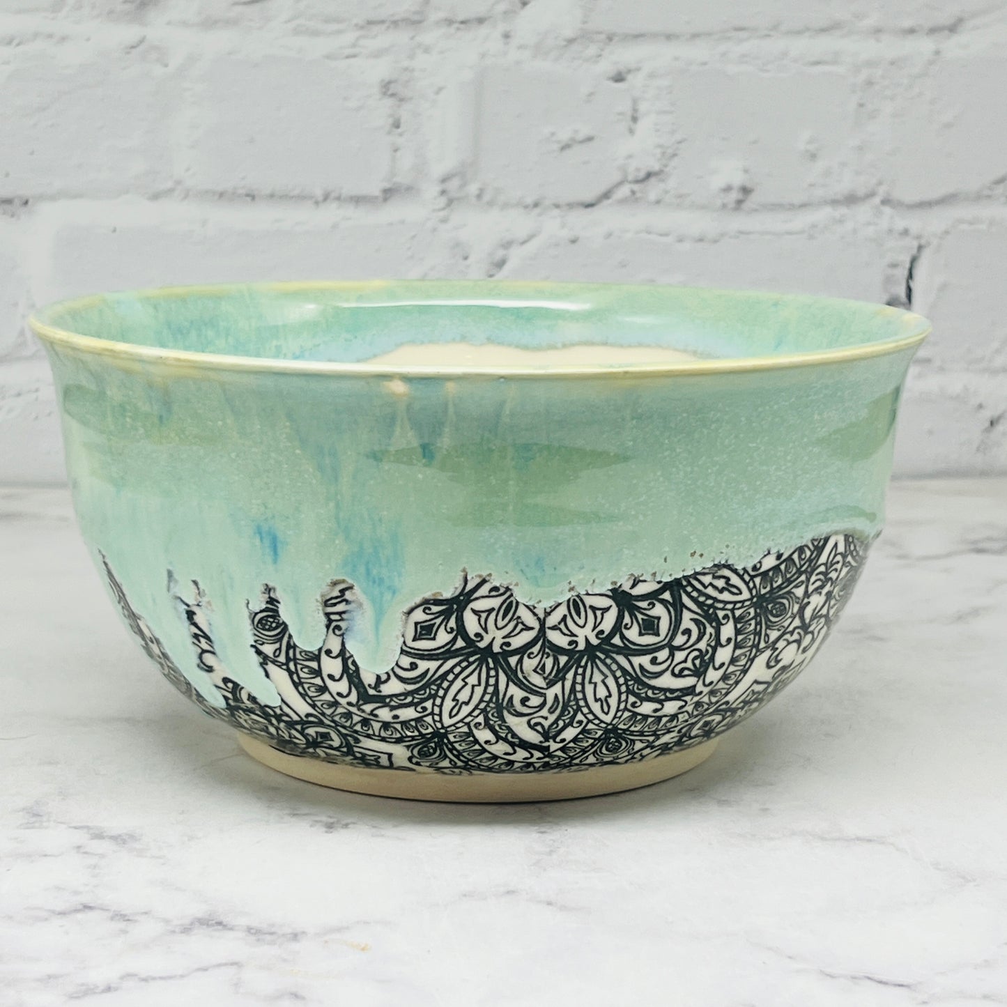 Green with Mandalas Large Bowl