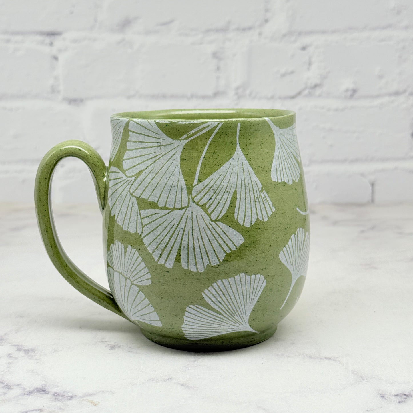 Green with White Gingko Design Mug 4