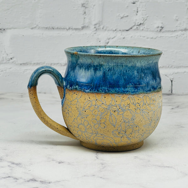 Blue with Blue Flowers Curvy Mug