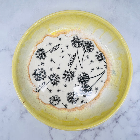 Yellow with Dandelions Low Bowl