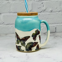 Turquoise with Butterflies Straw Mug