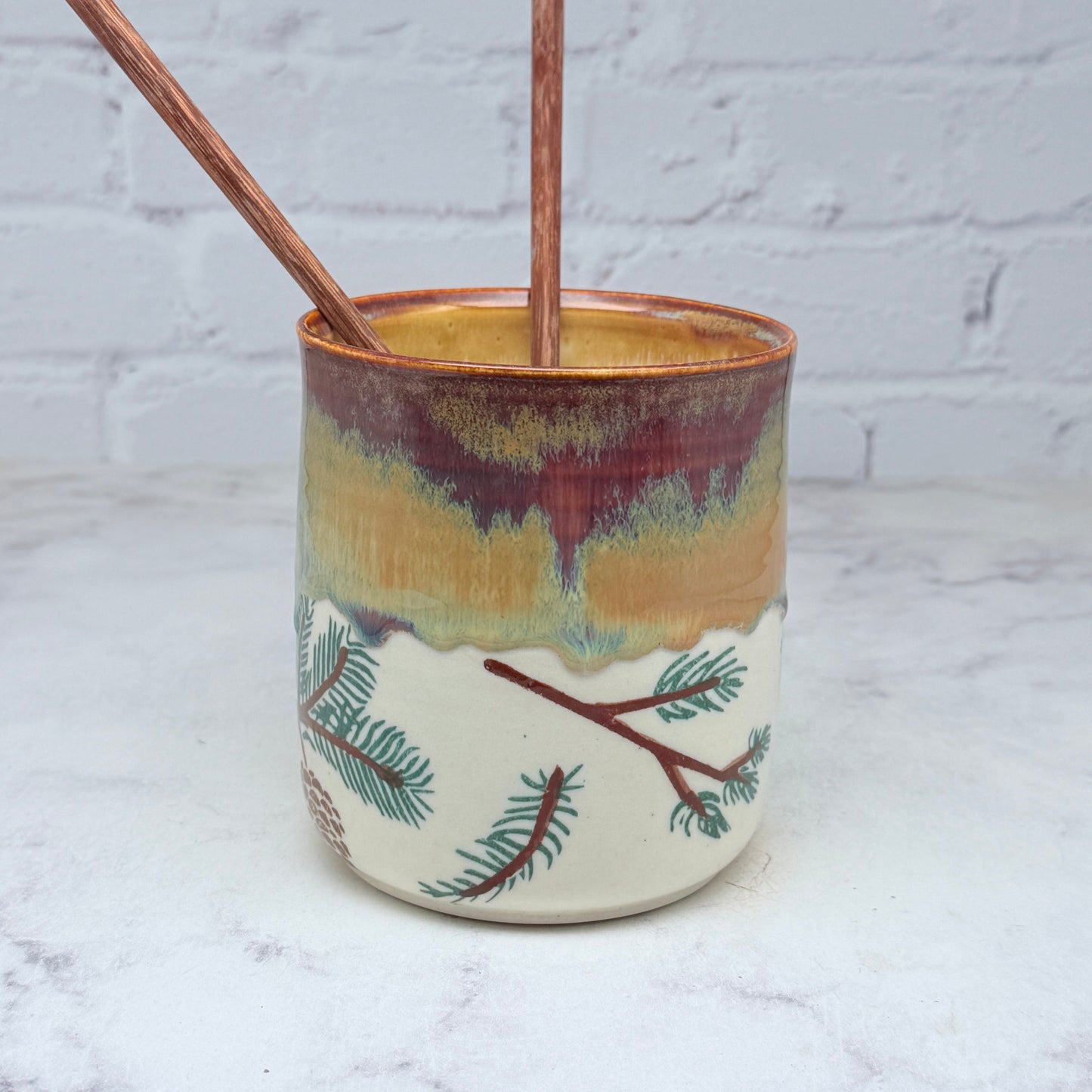 Brown with Pine Branches Vase
