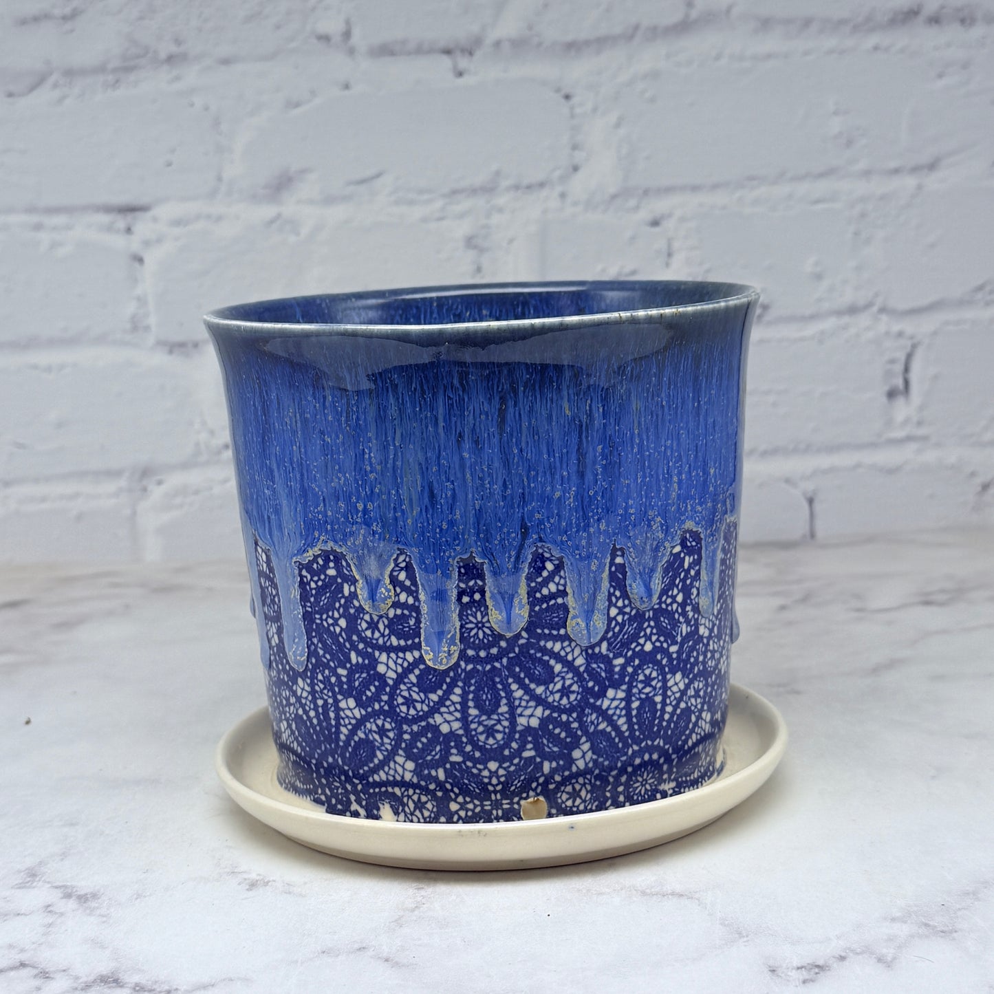 Blue with Lace Planter