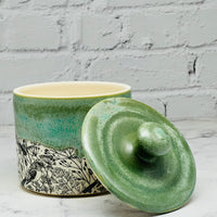 Green with Birds Lidded Container