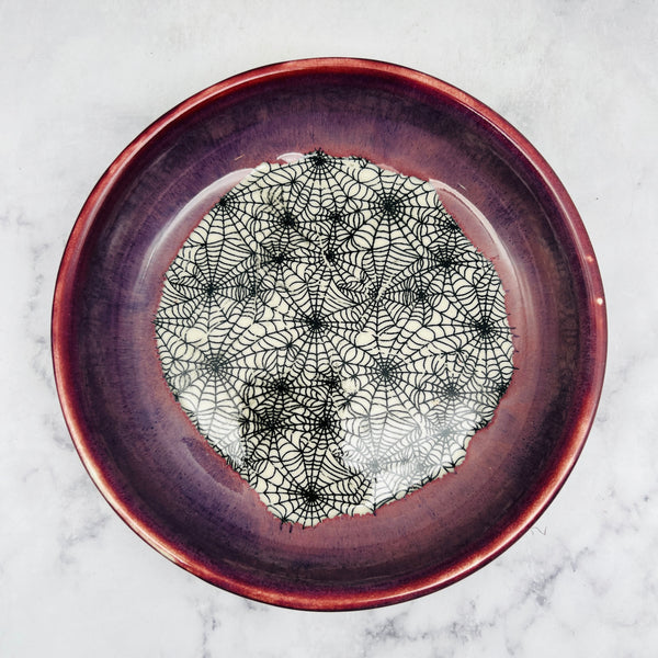 Wine Red with Spiderwebs Low Bowl