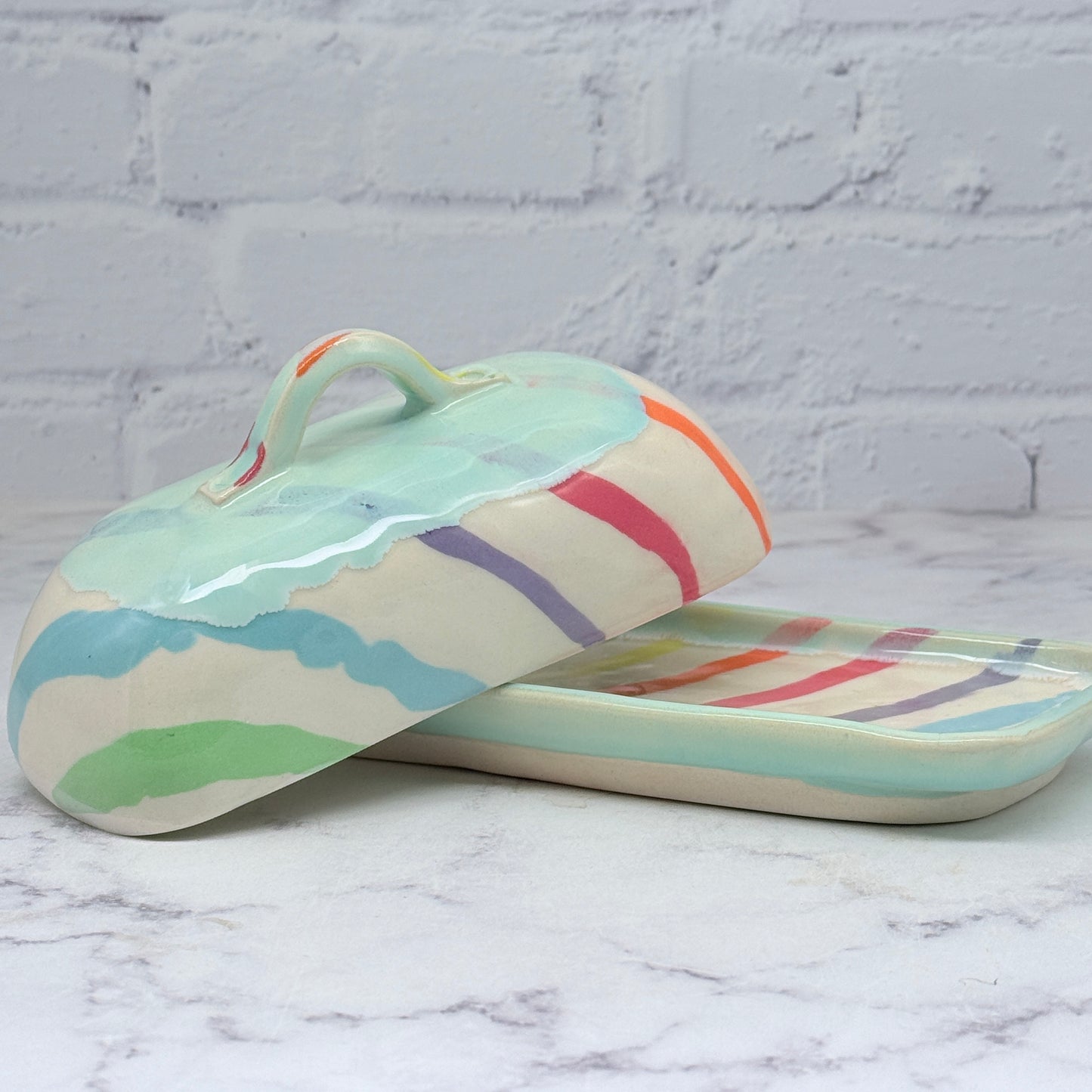 Turquoise Rainbow Butter Dish