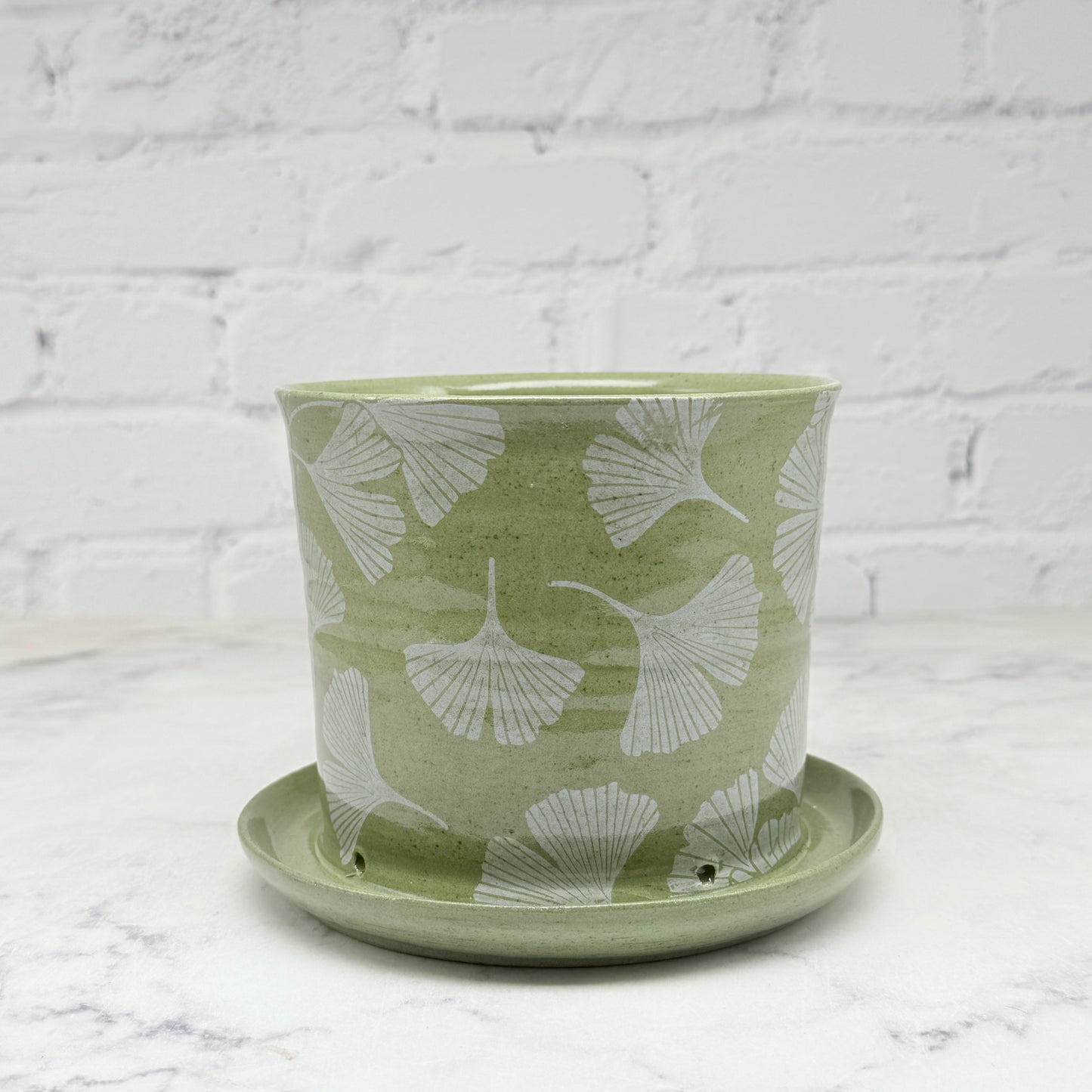 Green with White Gingko Planter
