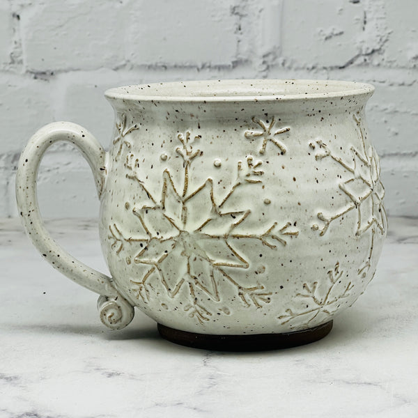 White Raised Snowflakes Cafe Mug 4