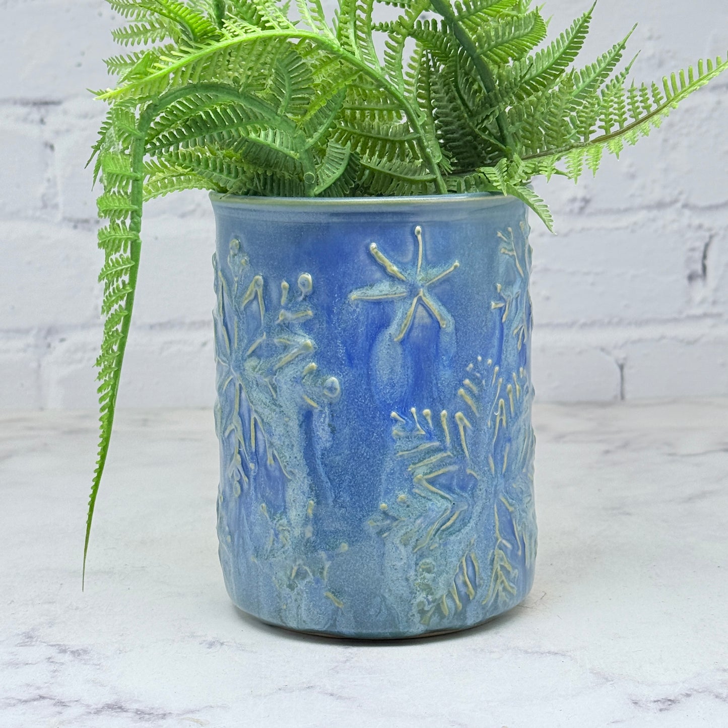 Light Blue with Raised Snowflakes Vase 1
