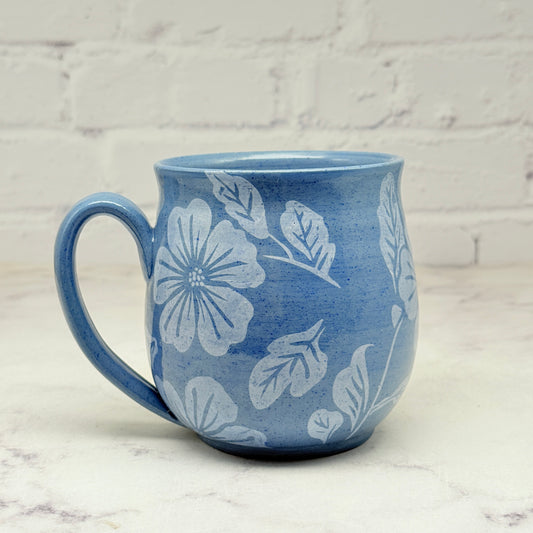 Blue with White Floral Design Mug 3