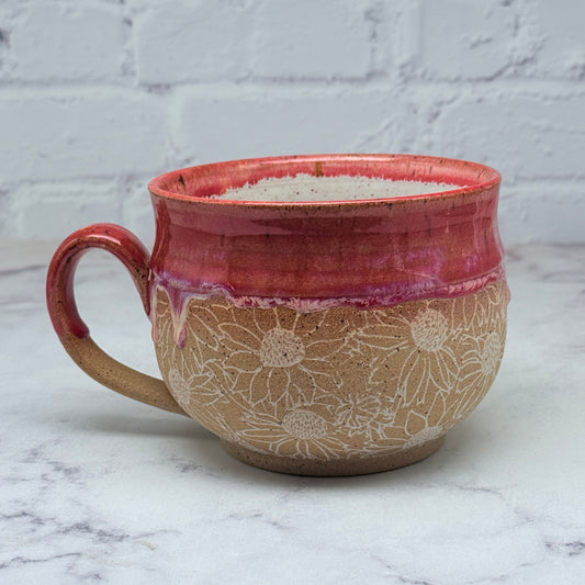 Red with Flowers Cafe Mug 2
