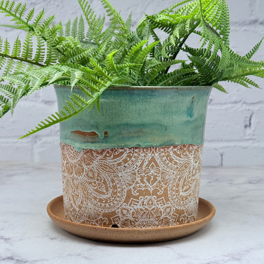Green with White Mandalas Planter