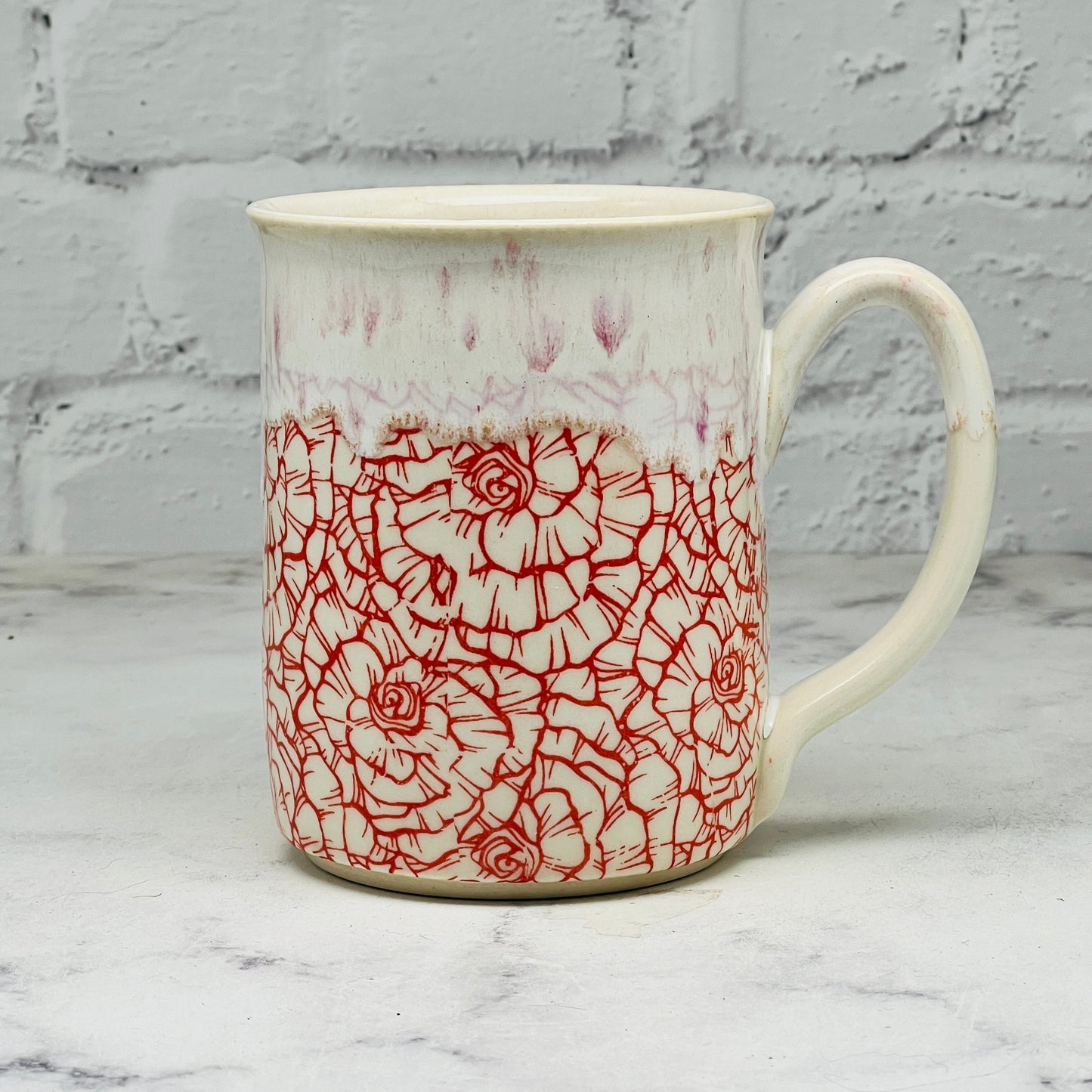 Cream with Red Flowers Mug 3