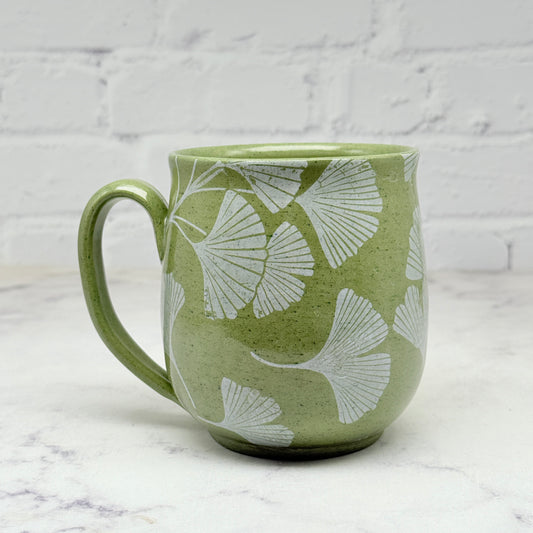 Green with White Gingko Design Mug 7