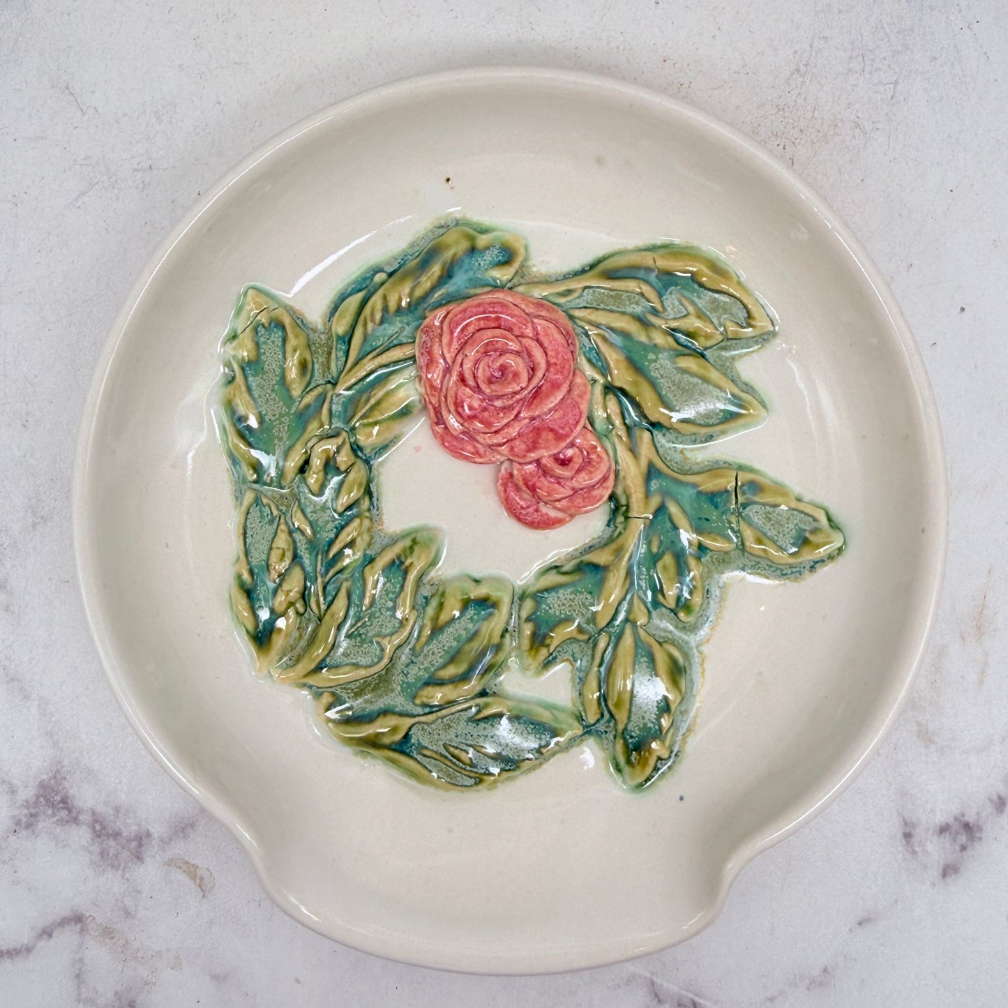 3-D Pink Roses Spoon Rest 1