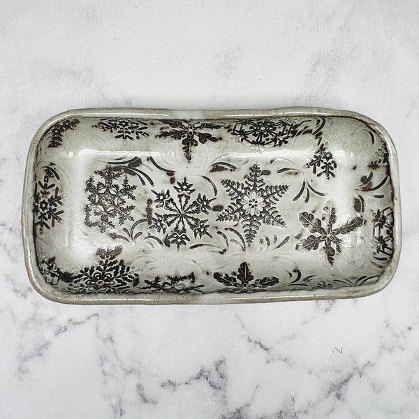 White with Snowflake Texture Small Rectangle Tray 1