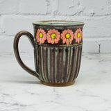 Carved Blue with Pink Daisies Mug