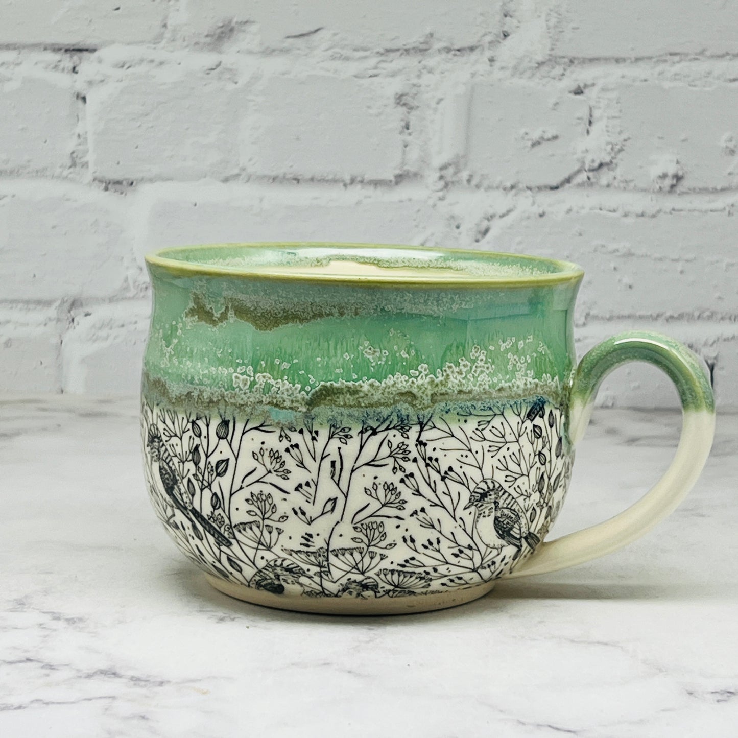 Green with Birds Cafe Mug 1