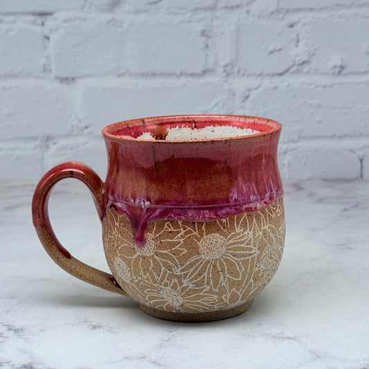 Red with Floral Design Mug 1