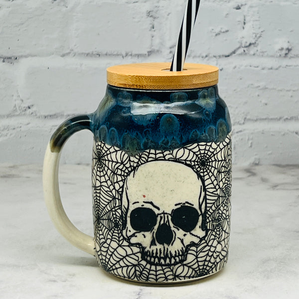 Blue with Skulls Straw Mug 2
