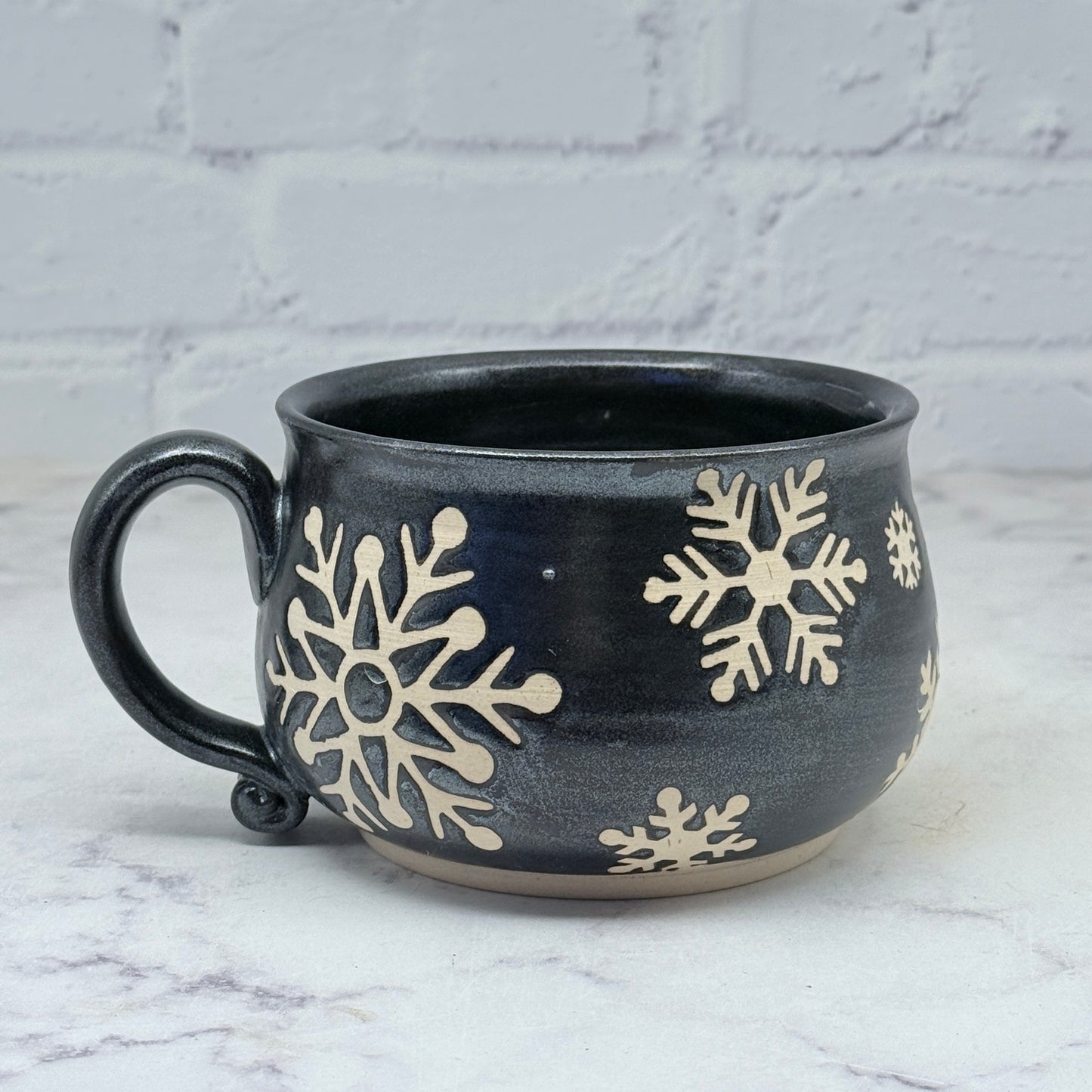 Black with Snowflakes Cafe Mug