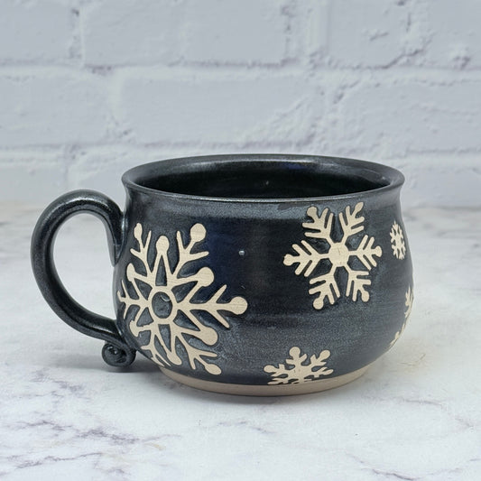 Black with Snowflakes Cafe Mug