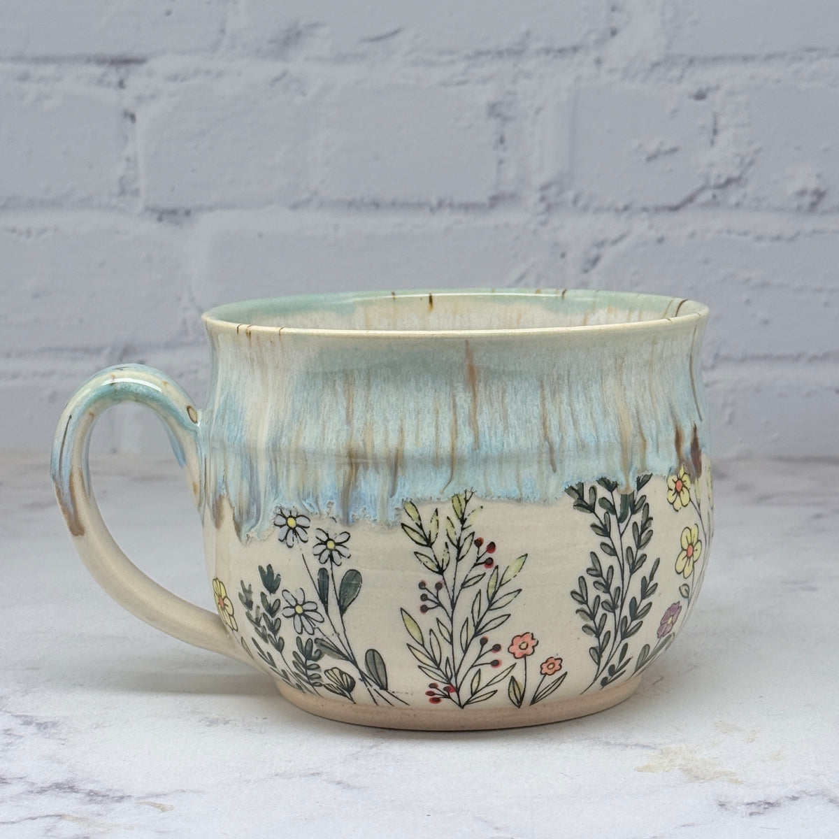 Light Blue with Wildflowers Cafe Mug 2