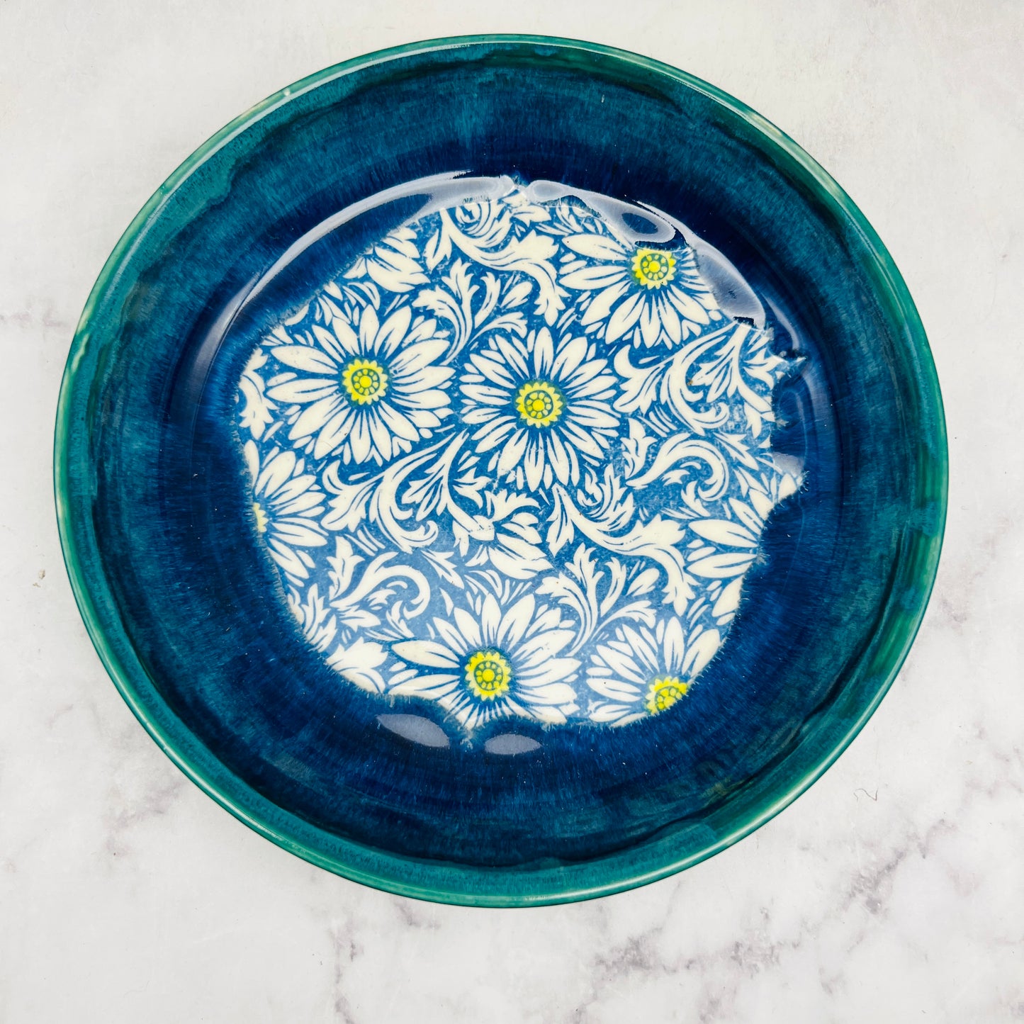 Blue with Floral Design Low Bowl 2