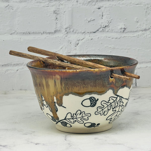 Brown with Oak Leaves Chopstick Bowl