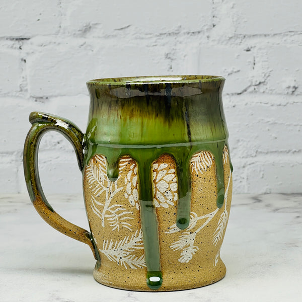 Green with White Pinecones Tall Mug 2