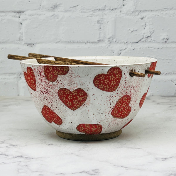 Red Hearts Chopstick Bowl